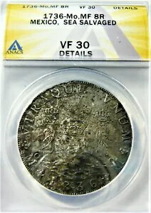 メキシコ 1736 シルバー 8 レアレス Mo MF 海難救助ピラー ドル ANACS VF 30 詳細