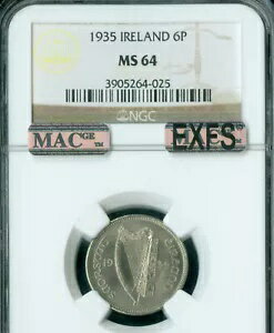 1935 アイルランド 6 ペンス NGC MS64 PQ 