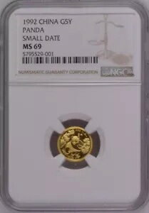 NGC MS69 1992 チャイナ パンダ 1/20 オンス 金貨 スモール デイト