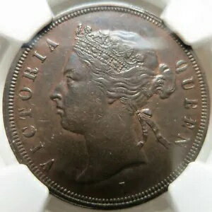 海峡和解 マレーシア 英国 1 セント 1872 H NGC AU 55 BN ビクトリア UNC