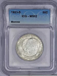 1923-S モンロー ハーフダラー 50c ICG MS62