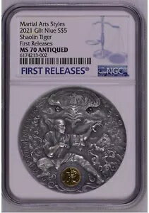 NGC MS70 ニウエ 2021 格闘技スタイル 少林寺カンフータイガー 2オンス シルバーコイン 少林虎拳
