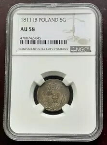 ポーランド ワルシャワ 1811 IB 5 Groszy NGC AU-58-