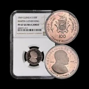 ギニア。 1969年、100フラン、シルバー - NGC PF67 - マーティン・ルーサー・キング・ジュニア MLK ??