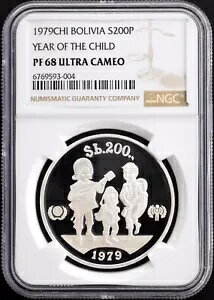 1979 年 子年 ボリビア 200 ペソ シルバー プルーフ NGC PF68 ウルトラ カメオ