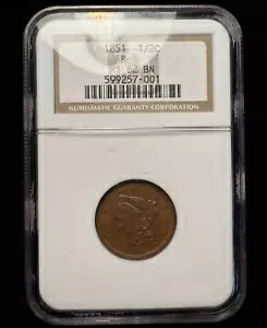 NGC MS62 BN 1851 編み込みヘア ハーフセント ニース チョコレート ブラウン 未流通 BU