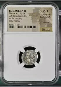 ローマ帝国 - ネルウァ - AD 96-98 - シルバー デナリウス - NGC Ch F - RIC:4