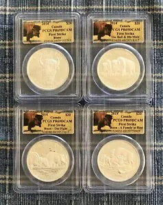 2014 カナダ $20 バイソン .9999 1 オンス シルバー コイン 4 枚セット - PCGS PR69 ファースト ストライク