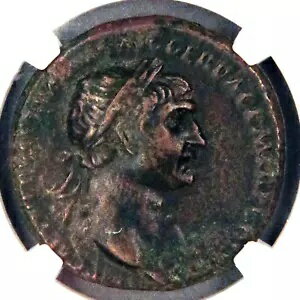 トラヤヌス帝（西暦 98 〜 117 年）。 AE は (27mm、7h) です。 NGCチョイスVF。ローマ、西暦 107 〜 108 年。