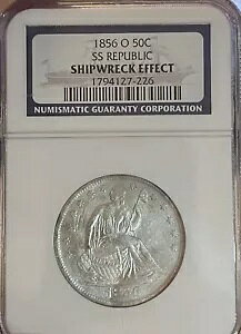1856-O SS 共和国 NGC 難破船の影響!シーテッド・リバティ・ハーフダラー