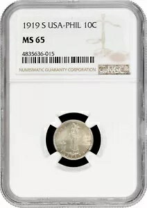 フィリピン 10 センタボス 1919 S、NGC MS65、「アメリカ合衆国連邦政府 (1903-1945)」-