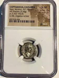 #A8096、カッパドキア カイサリア セプティミウス セウェルス アルガイウス山 シルバー ドラクマ NGC Ch XF