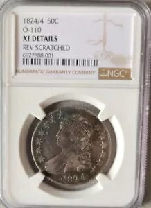 1824/4 タイプ 2 キャップド バスト ハーフダラー 50c NGC XF 詳細 見つけるのが難しい種類(3)