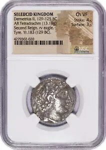 紀元前 129 〜 125 年 セレウコス朝 ディメトリウス II AR テトラドラクマ シルバー NGC Ch VF 4/5 3/5