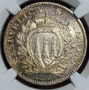 1898 R サンマリノ 2L 2 リラ NGC MS66 宝石 UNC シルバー コイン
