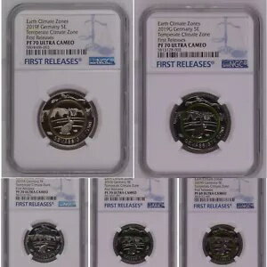 4xNGC70、1xNGC69 ドイツ 5 x5 ユーロ 2019 温帯気候帯プルーフ コイン「ADFGJ」