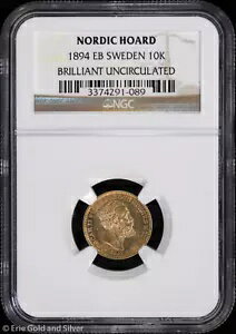 1894 EB 10K スウェーデン オスカー II 10 クローナ NGC ブリリアント 未流通 |ノルディック・ホード