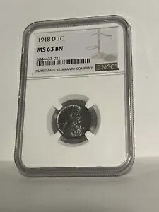 NGC MS-63 BN 1918-D リンカーン セント、かみそりのようなシャープさと美しい色合い!