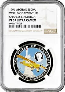アフガニスタン 500 アフガニス 1996、NGC PF69 UC、「チャールズ リンドバーグ」トップ ポップ 2/0