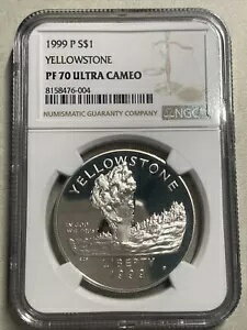 1999P-イエローストーン国立公園-Commem。シルバー ダラー- NGC- PF70 ウルトラ カメオ