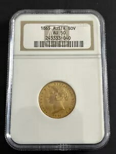 オーストラリア。 1865 シドニー造幣局 - ソブリン..NGC AU 50