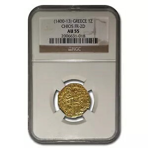 1400-13 キオス ゴールド デュカット AU-55 NGC (1Z、FR-2D、十字軍国家)