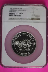 トップ ポップ 最高級既知 1992 PF 69 ウルトラ カメオ バミューダ オリンピック 5 オンス シルバー NGC 7096