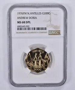 1976 FM オランダ領アンティル 200 グルデン ゴールド アンドリュー ドリア MS68 DPL NGC *9116