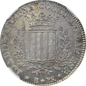 スペイン - カタルーニャ 1837B シルバー 1 ペセタ クイーン イザベル 2 世 NGC MS62