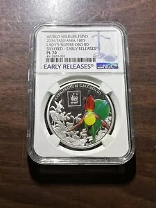 2016 タンザニア シルバー 100 シリング レディース スリッパ オーキッド PL 70 ER NGC コイン 002