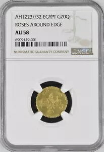 エジプト - オスマン帝国、ゴールド 20 キルシュ マフムード II 1223/32 Ah NGC AU 58 - トップ ポップ..