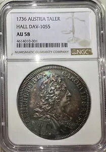 1736年 オーストリア皇帝カール6世。大きなセイラー銀貨。ホールAU58