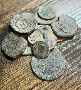 ロット 12 古いコイン スペイン中世の海賊黄金時代ローマ帝国汚れた現代