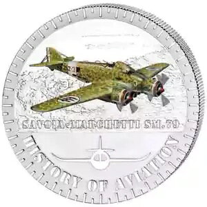 2014 ブルンジ航空の歴史 サヴォイア マルケッティ 20 g 銀貨 - 1934 造幣局