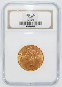 1893-P $10 リバティ ヘッド ゴールド イーグル 1/2oz - NGC MS62 (BASS コレクション)