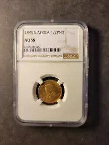 南アフリカ ポール・クルーガー ゴールド 1/2 (ハーフ) ポンド 1895年頃 未流通 NGC AU58