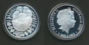 オーストラリア: 2000 年 5 ドル シドニー オリンピック - 大きな変化 #2。 1オンスのシルバー、ネコ$8..