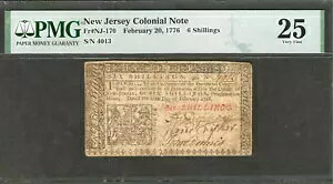 1776 年 2 月 20 日 ニュージャージー植民地 6 シリング ~ NJ-170 ~ 希少品 ~ PMG VF 25