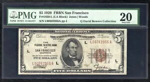 FR。 1850-L 1929 $5 FRBN 連邦準備銀行券 カリフォルニア州サンフランシスコ PMG VF-20
