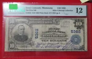 1902年 $1 ミネソタ州ウエストコンコード第一国立銀行 PMG 12 #TF-6003