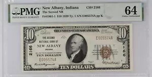 PMG Unc 64 1929 Ty. I $10 インディアナ州ニューアルバニー第 2 国立銀行 Ch. 2166
