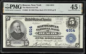 ニューヨーク州ビーコン $5 1902 Plain Back Fr. 605. マテアワン NB 憲章# 4914 CXF 45 EPQ