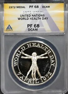 1972 年メダル スターリング シルバー 世界保健デー PF68DCAM ANACS # 7695740 + ボーナス