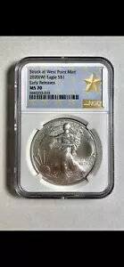 2020 W シルバー イーグル タイプ 1 NGC MS70 早期リリース スター ラベル