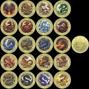 楽天WORLD RESOURCE【KING店】2024 中国ドラゴン年 20 スタイル記念メダルクリエイティブ金貨ギフト