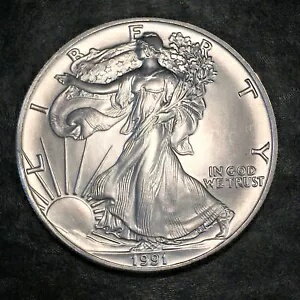 1991 年未流通アメリカン シルバー イーグル米国造幣局発行 1 オンス ピュア シルバー #J297(3)