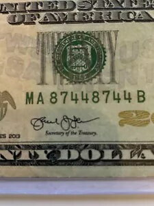 レア $20 ノート「87448744」トゥルー リピーター、クール 97.3%