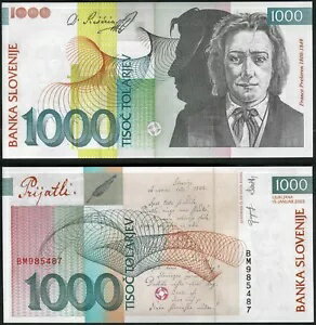 スロベニア (ユーロ前) 1000 Tolarjev 2003 P32a AU+