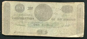 1861 年 $1 バージニア州リッチモンド会社の廃止された紙幣 (B)