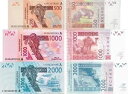 コートジボワール - 西アフリカ諸国セット 3 個 500+1000+2000 フラン P.115-119 UNC